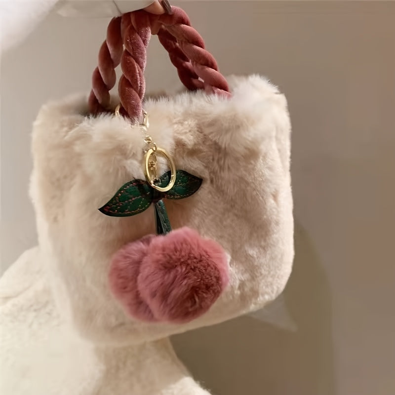 Winter Plush Girl Cherry Fur Bag Chain Diagonal Bucket Bag