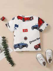 Baby Boys Car Graphic Print Round Neck T-shirt for Summer