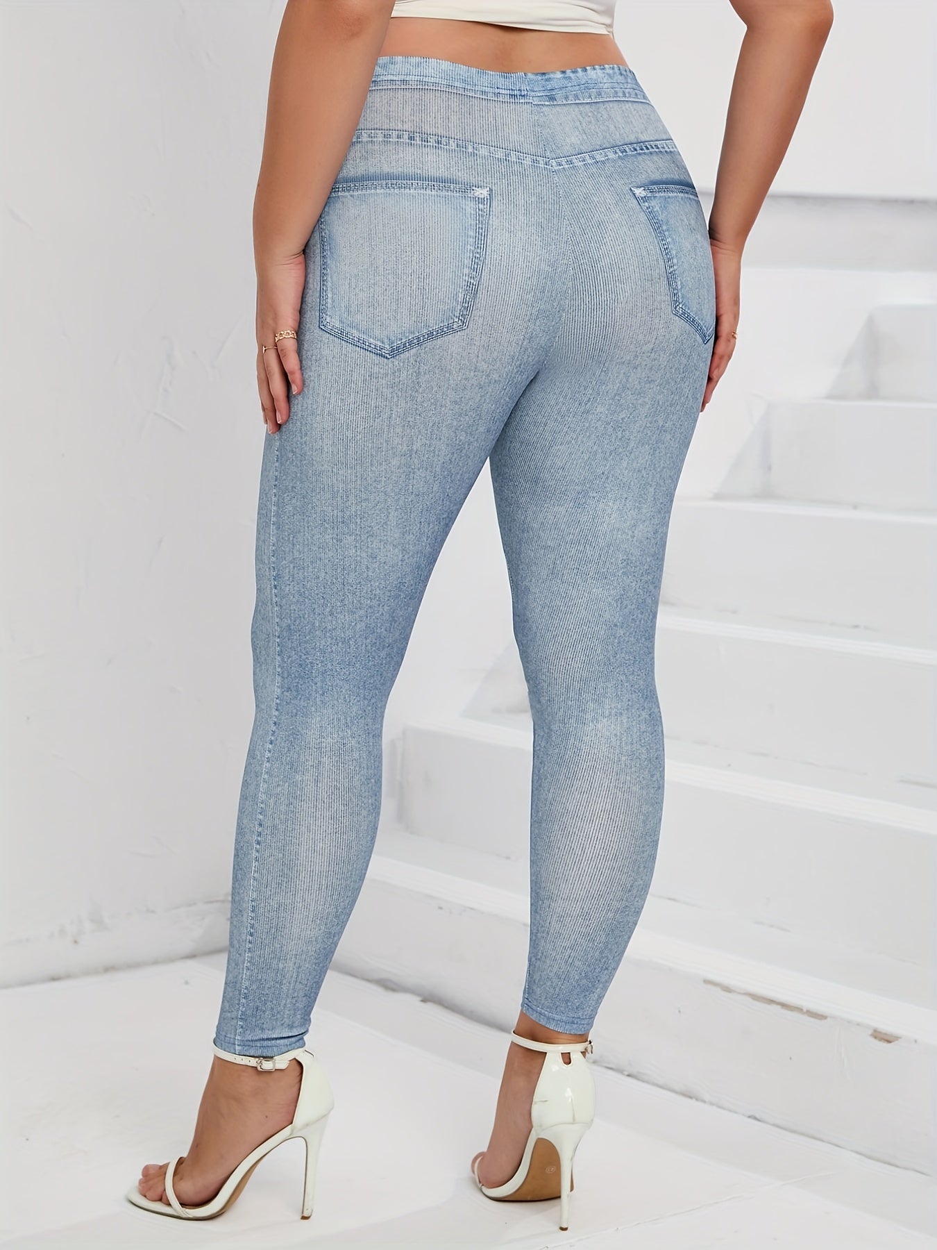  Denim Print High Rise Skinny Leggings