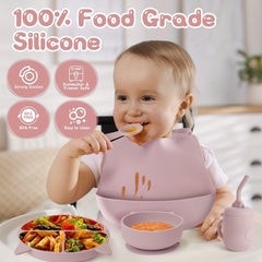 Toddler Plates Silicone Infant Eating Set Cat 3-5pcs