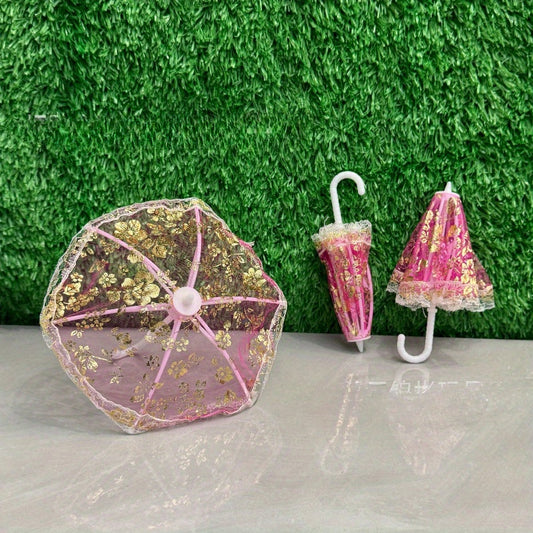 Dollhouse Umbrella Pink & Golden Lace Sequins Costume Accessory
