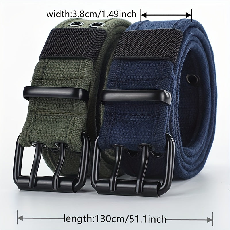 Men's Canvas Belt Double Pins Buckle Outdoor Casual Jeans Belt