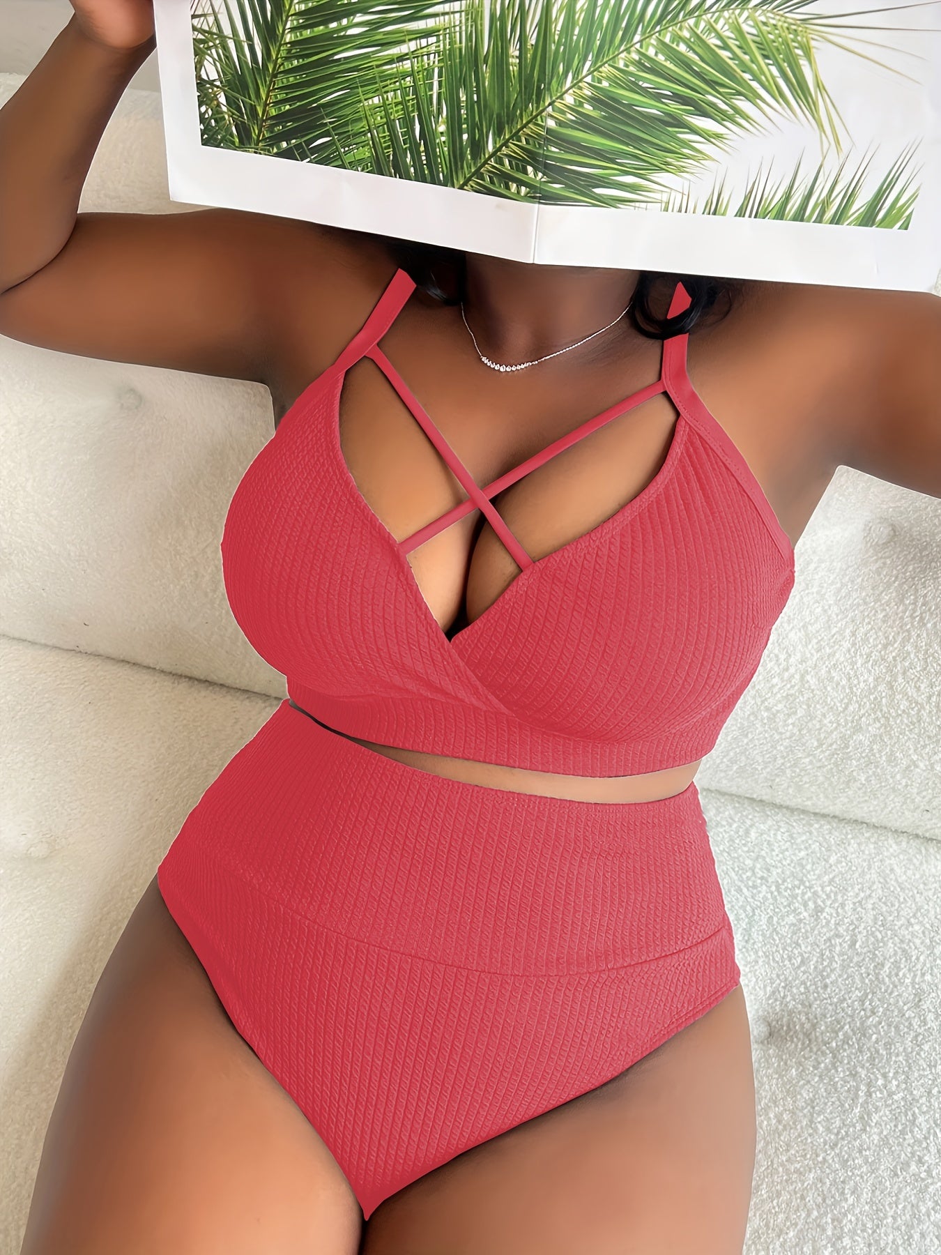  Ribbed Criss Cross Tankini Set