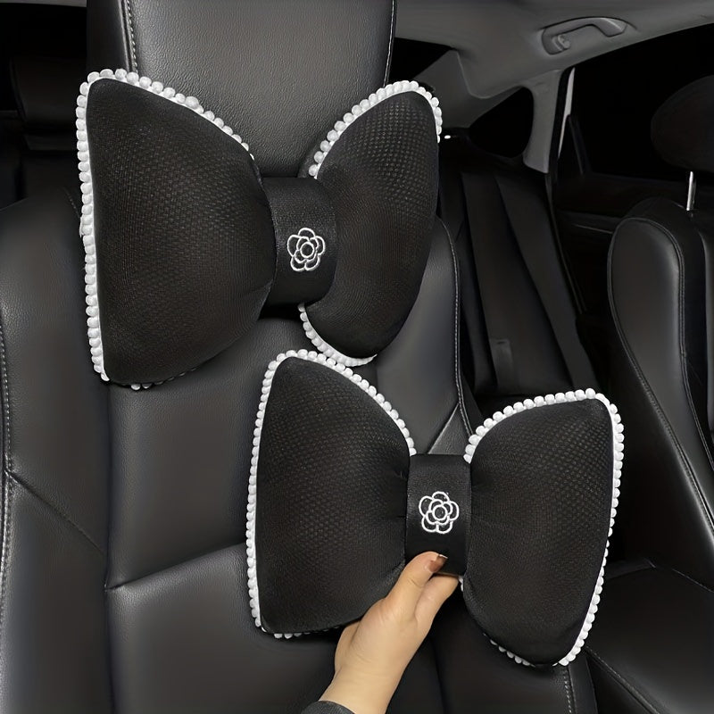Summer Cooling Car Neck & Waist Support Pillow Ice Silk Mesh Bowknot