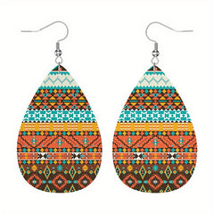Bohemian Pattern Leather Earring Teardrop Dangle Earrings