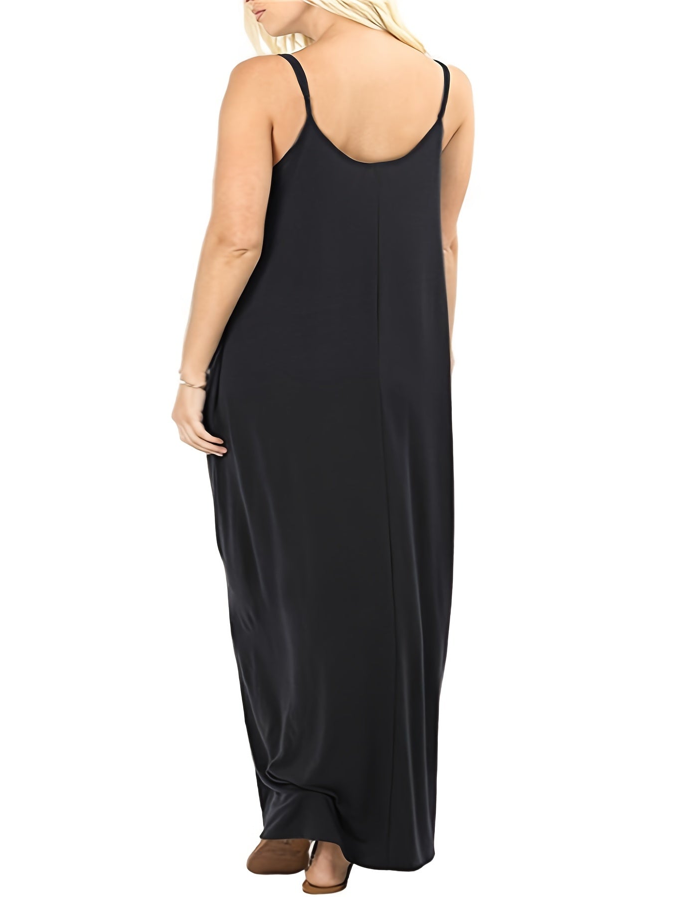  Plain Round Neck Maxi Dress With Pockets