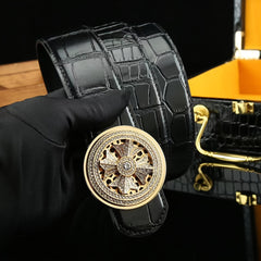 Men's Rhinestone Buckle Cowhide Belt 3 1 6in Wide