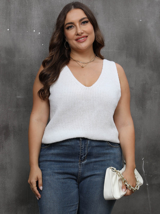  Sexy Knit Top Women's Plus Solid V Neck Twist Back Slight Stretch