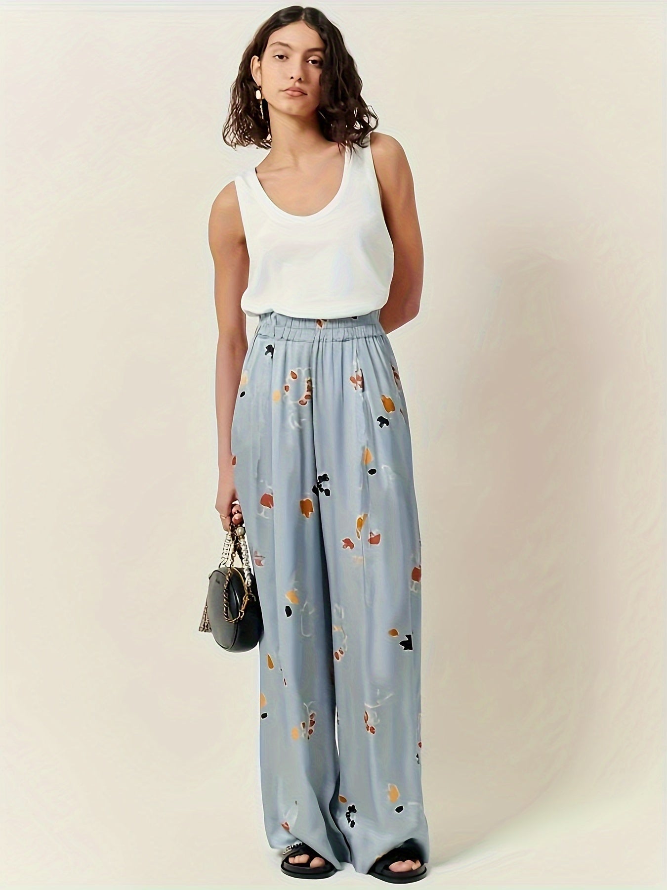 Women's Plus Floral Print Wide Leg Trousers