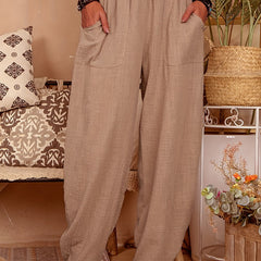  Elastic Waist Harem Pants With Pockets