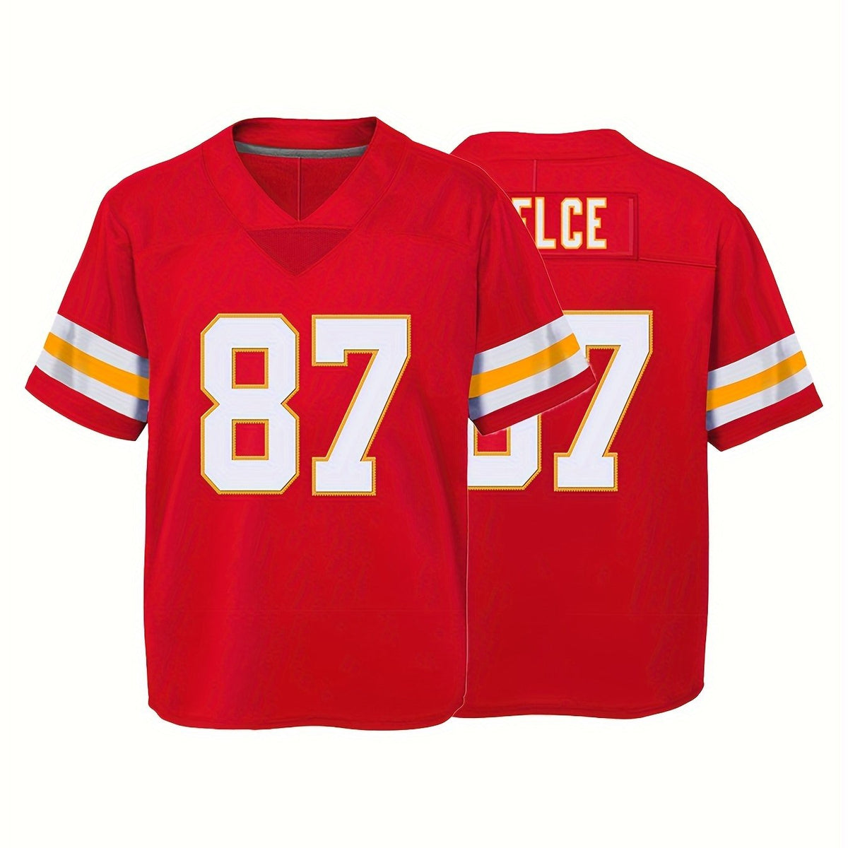 Youth 87 Red Football Jersey V neck Short Sleeve Uniform