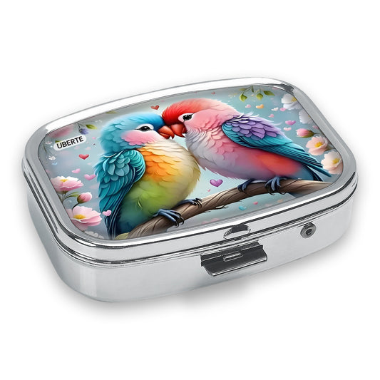 UBERTE Love Bird Metal Pill Box 2 Compartments Travel Jewelry Storage