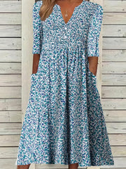  Ditsy Floral Print V Neck Dress With Pockets