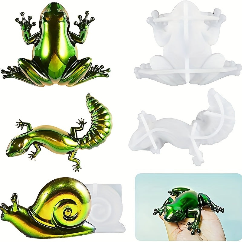 3D Animal Silicone Resin Molds - Snail Frog Lizard Shapes - DIY Casting