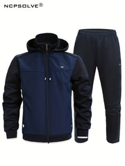 Men's Hooded Jacket & Stretchy Pants Set for Outdoor Activities