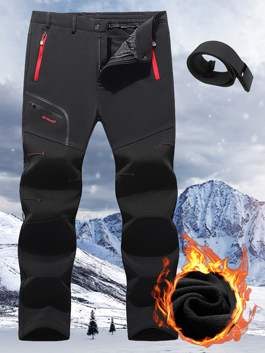 Men's Patchwork Loose Hiking Pants Fleece Thick Warm Adventure Ski