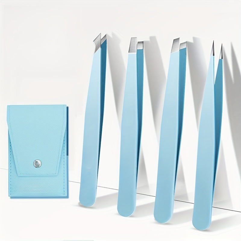 4pcs Stainless Steel Eyebrow Tweezer Set Face Hair Puller Clips