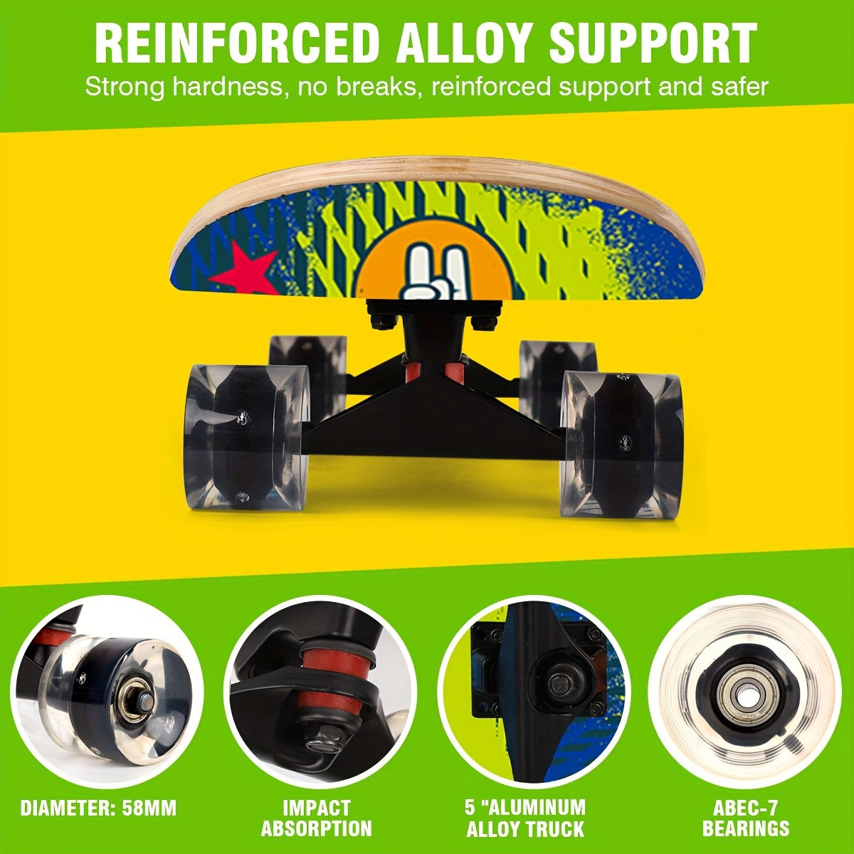 Wooden Skateboard With LED Light Tool for Outdoor Sports