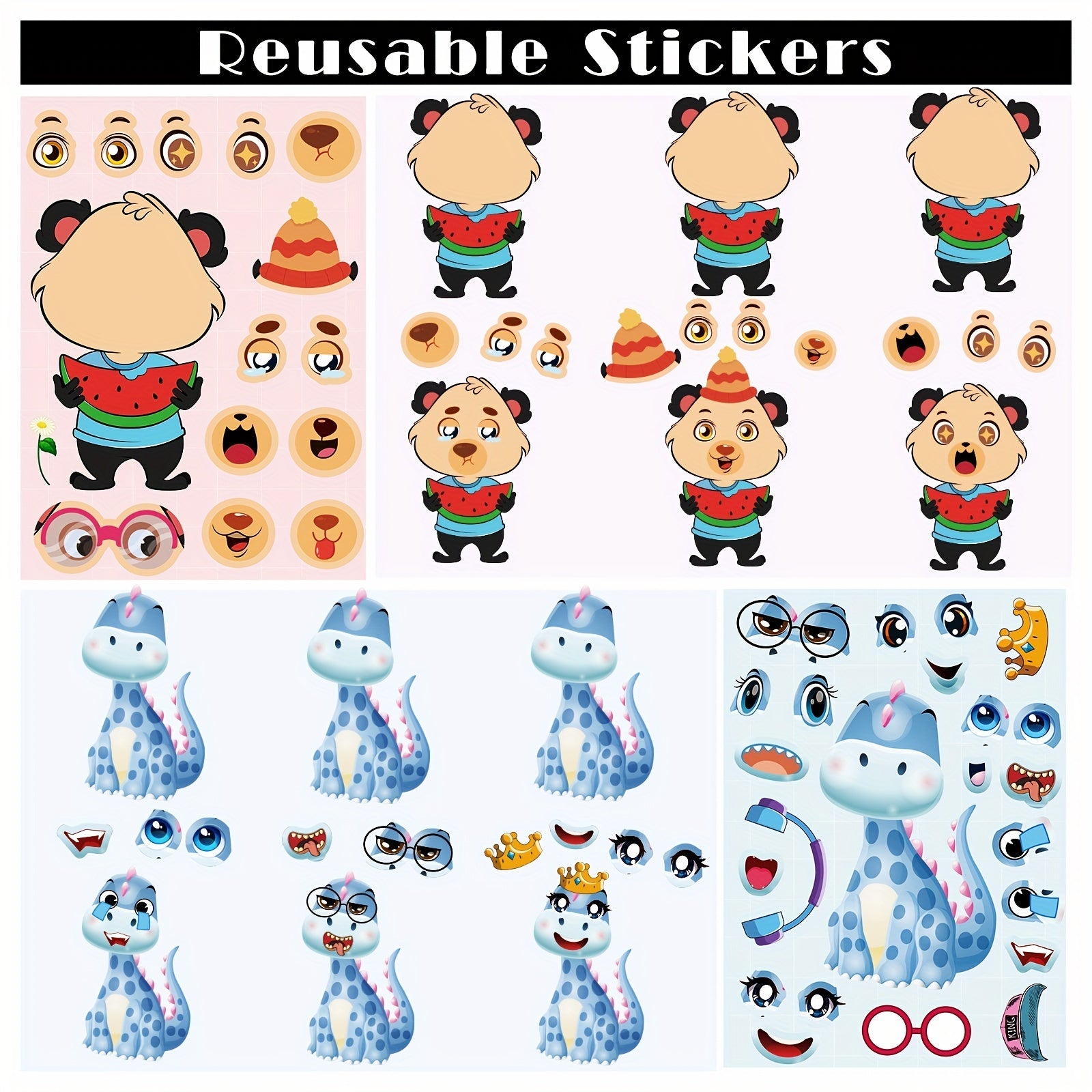 6pcs Animal Puzzle Stickers Educational DIY Face Changing Stickers
