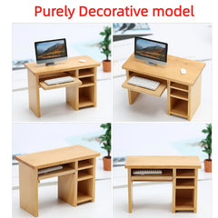 Mini Wooden Computer Desk Set Model Desk with Mouse and Keyboard 1:12 Scale