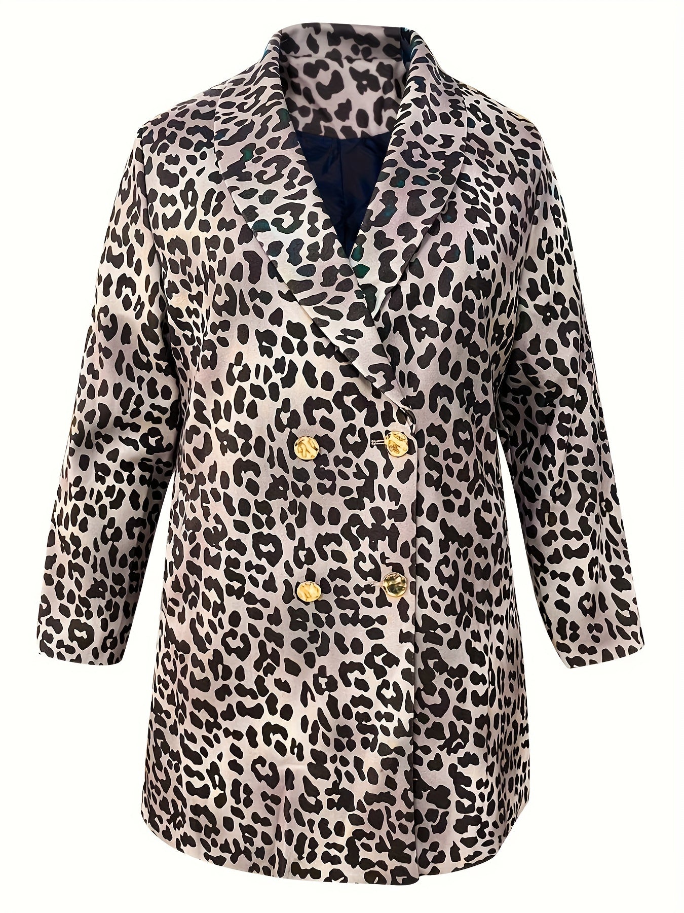  Leopard Print Long Sleeve Lapel Collar Blazer