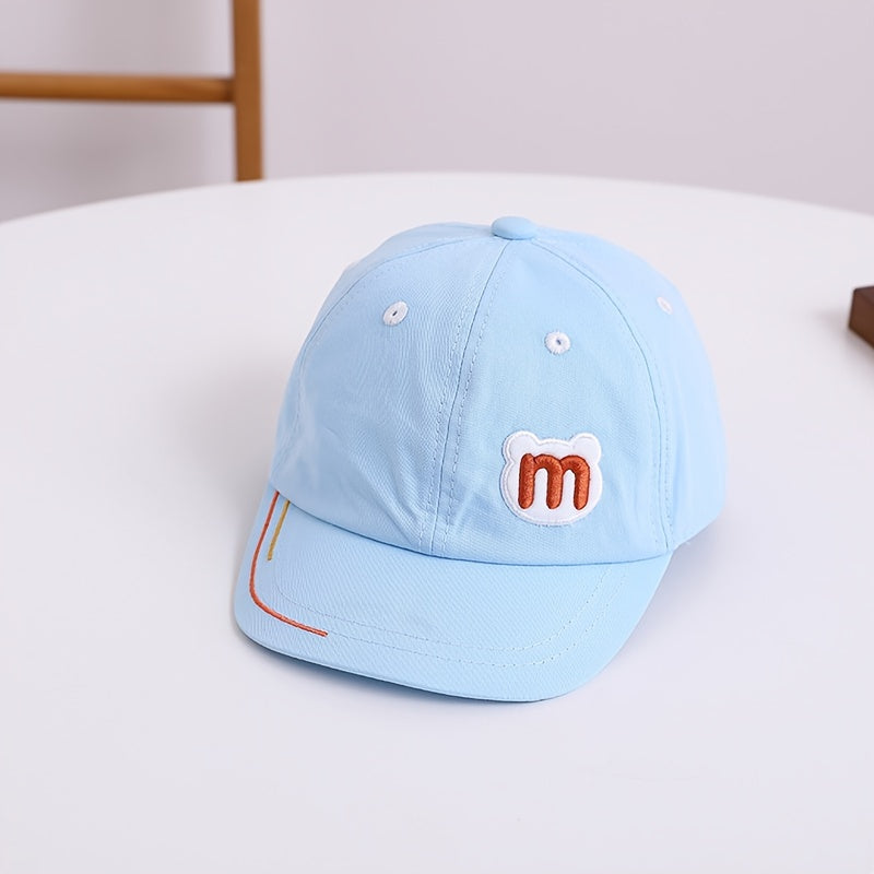 Kids Sunshade Baseball Cap w/ M Letter Bear Head, Adjustable, Breathable