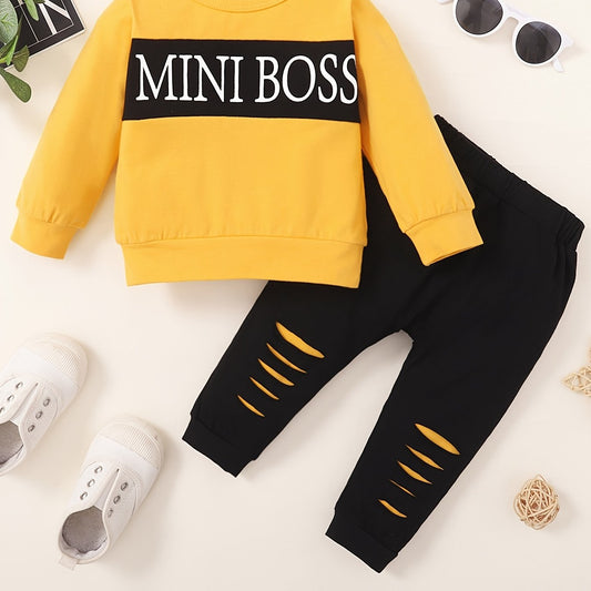 Boys Block Letter Print Pullover Top Pants Set