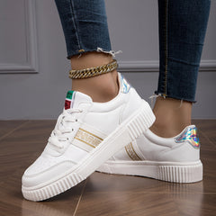 Women's Letter Graphic Lace-up Low Skate Shoes Comfy Outdoor Flats