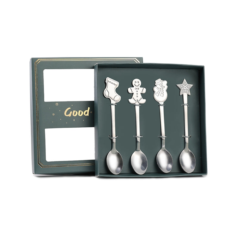 4pcs Christmas Cutlery Set Stainless Steel Coffee Spoon Mug Spoon
