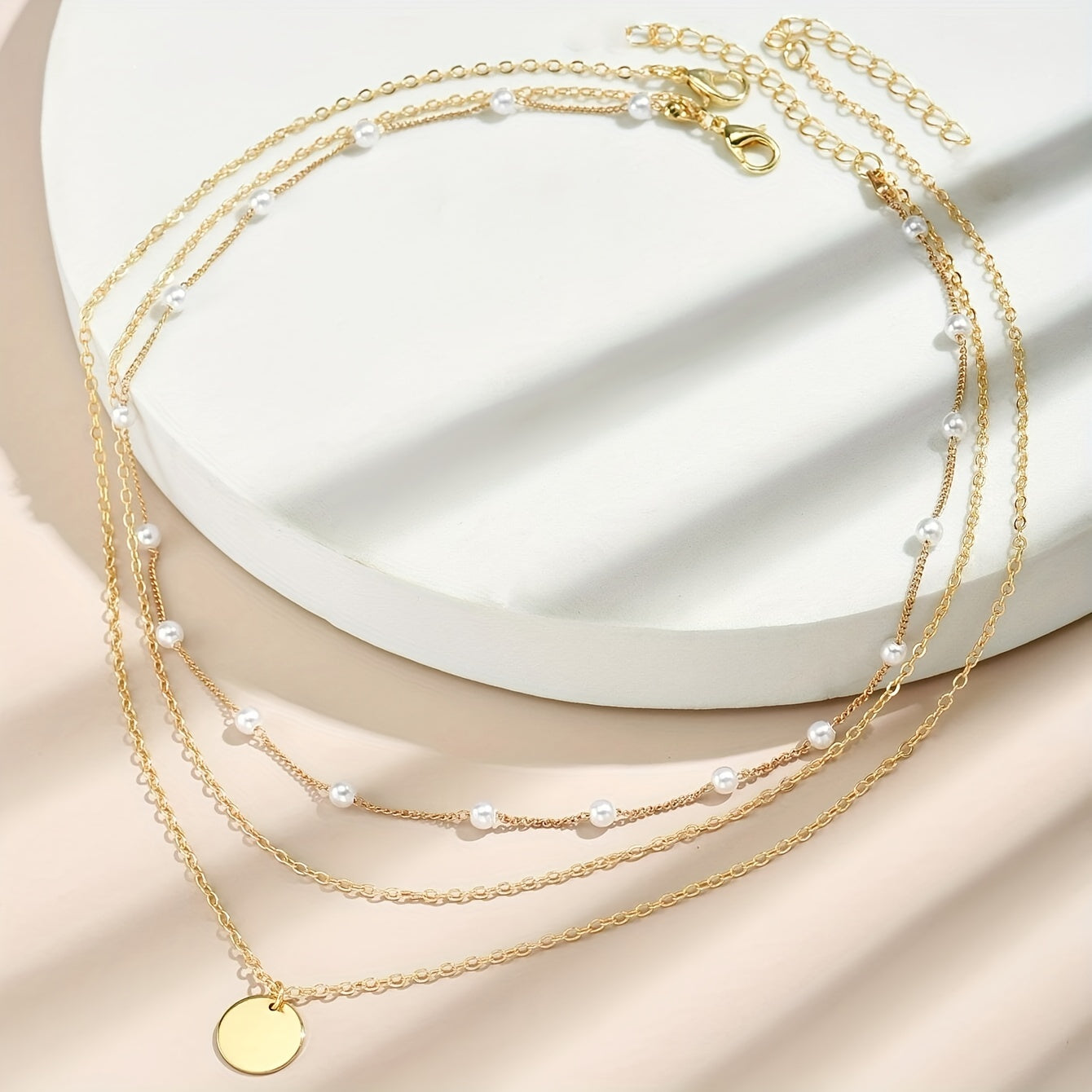 2pcs Faux Pearl Geometric Necklace Set
