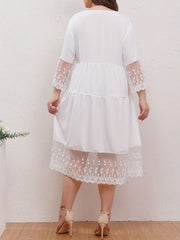 Solid Lace Floral Trim Casual Dress