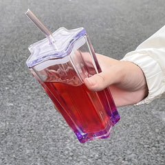 2pcs 300ml Glass Water Cocktail Cup with Straw