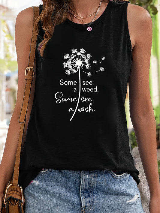 Dandelion & Letter Print Tank Top Slim Fit Summer Sports Top
