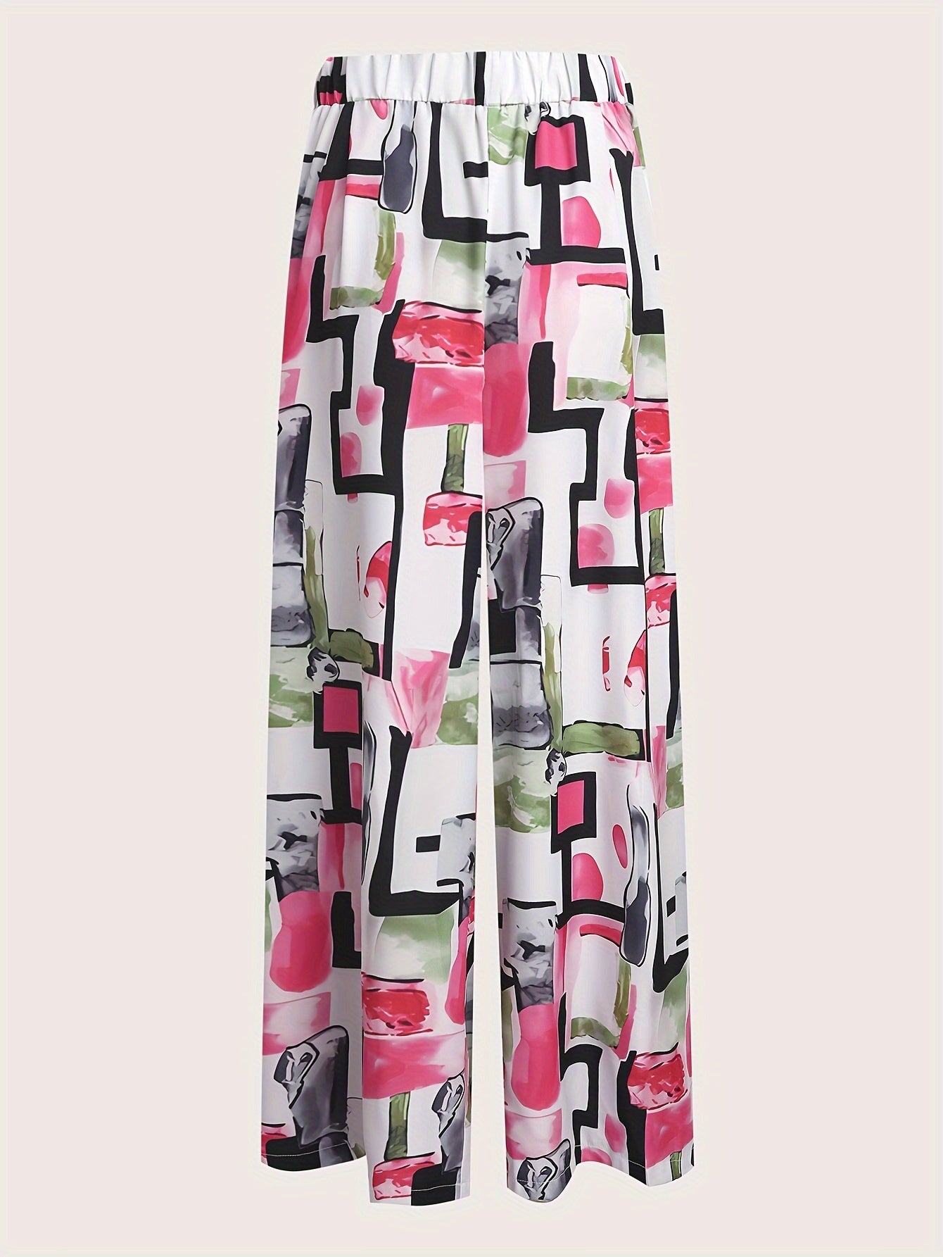 Print Elastic High Rise Wide Leg Trousers
