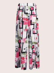 Print Elastic High Rise Wide Leg Trousers