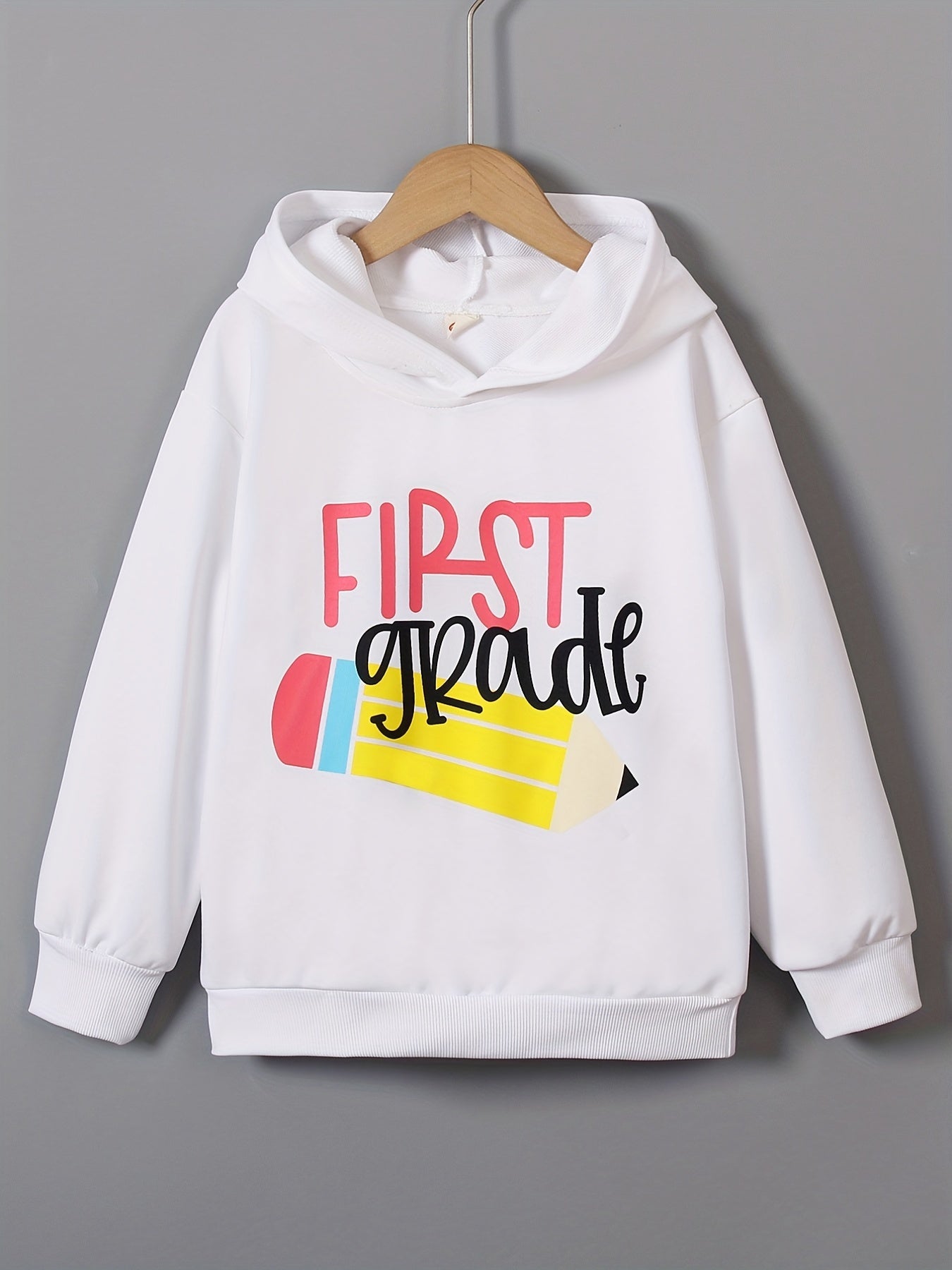 Girls' ''First Grade'' Print Hoodie Sweatshirt Long Sleeve Hooded Pullover