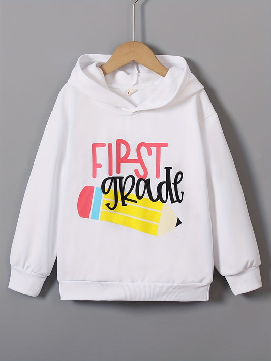 Girls' ''First Grade'' Print Hoodie Sweatshirt Long Sleeve Hooded Pullover