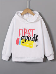 Girls' ''First Grade'' Print Hoodie Sweatshirt Long Sleeve Hooded Pullover
