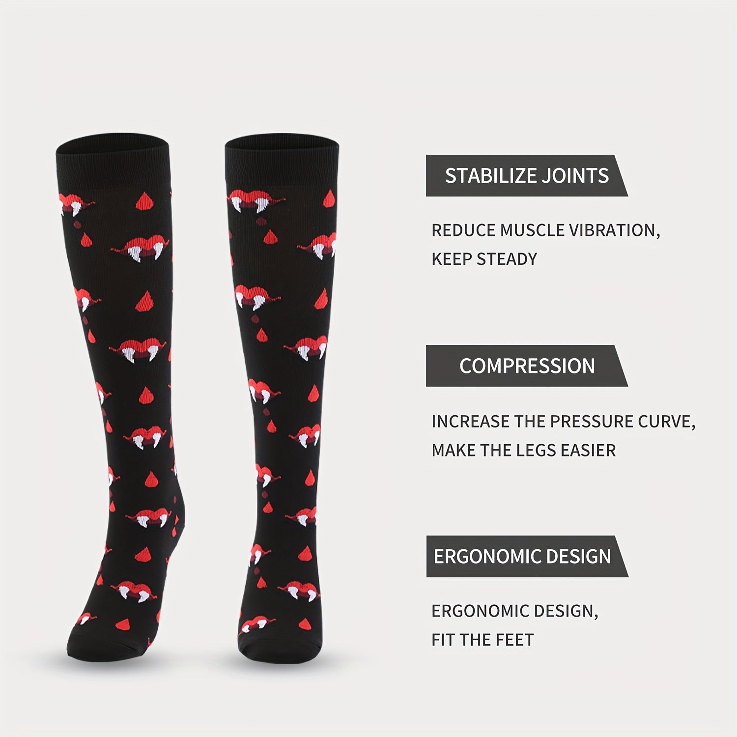 Polka Dot & Lips Print Over The Knee Socks