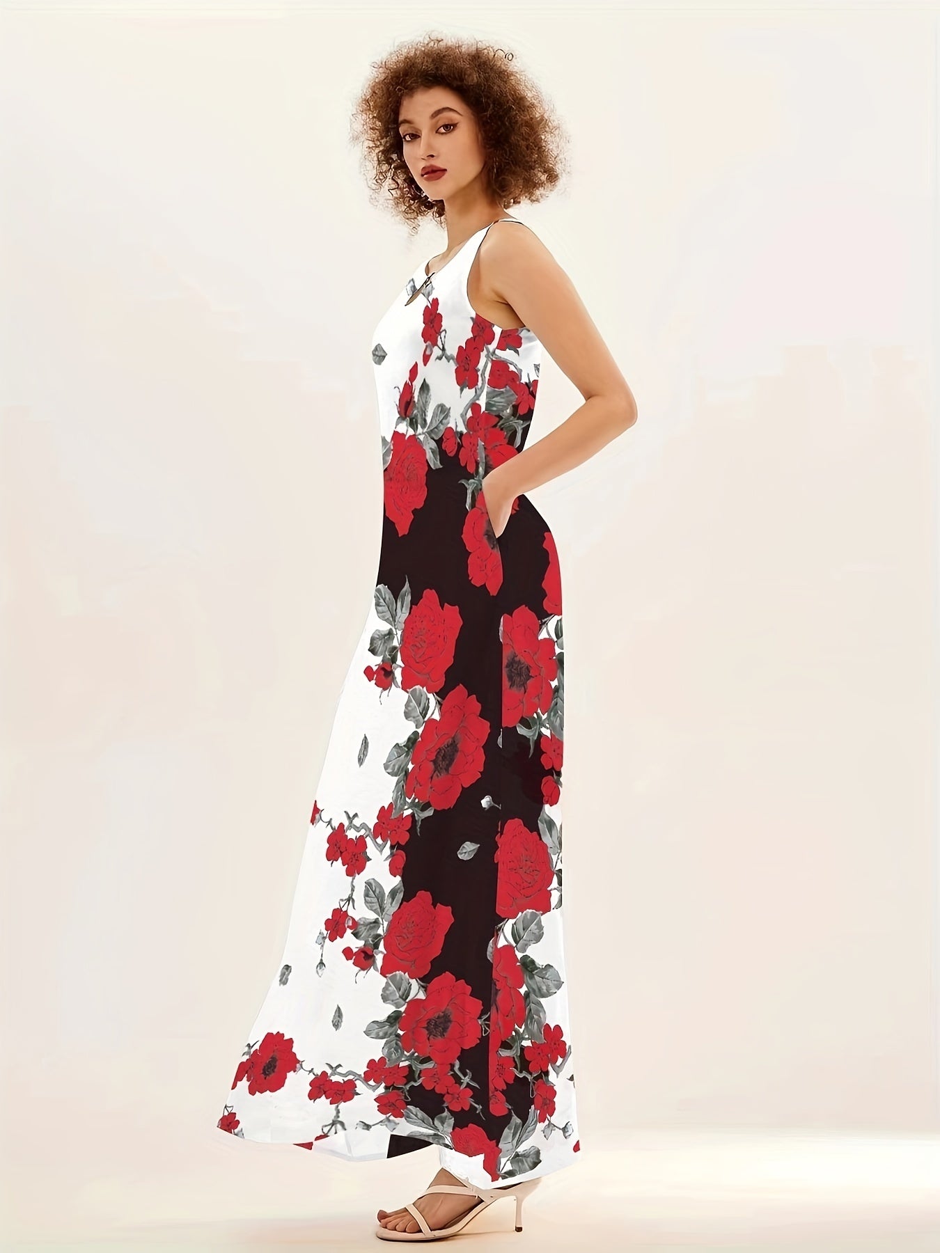 Floral Print Pocket Dress Waist Summer Swing Long Dresses Women's Clothing