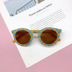 Girls Plaid & Striped Round Frame Sunglasses UV Protection