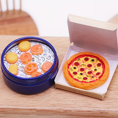 Mini Dollhouse Pizza Model with Carry Box for DIY Pocket Scene