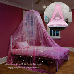 Princess Pink Bed Canopy w/ Glowing Stars Girls Room Decor Ceiling Tent