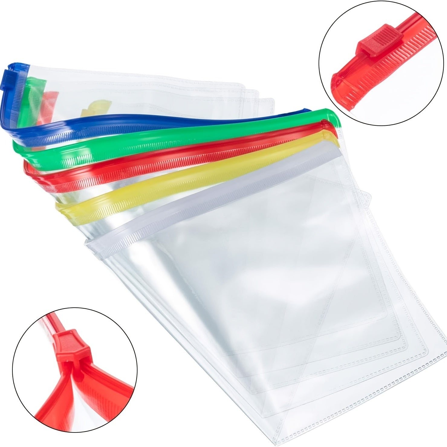 50pcs A6 Clear Document Bag Zipper Waterproof Wallet Pencil Bag 5 Colors