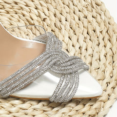 Rhinestone Sandals Point Toe Stiletto Heel Glitter Dress Shoes