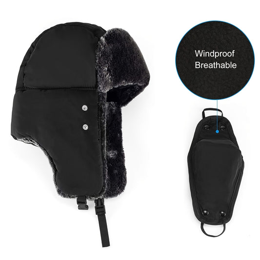 Classic Winter Hat with Ear Block, Chin Strap and Wind Mask