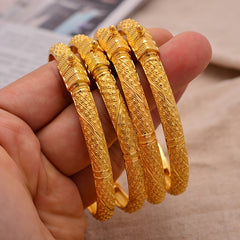1 Pc Golden Bangle Bracelet 24K Plated Copper Hand Jewelry Decor