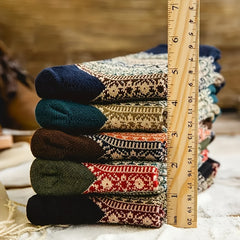 5 Pairs Winter Rabbit Wool Socks Men Women Warm Ethnic Style Soft Crew Socks