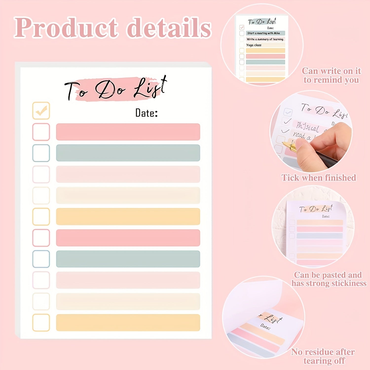 4pcs Designs To Do List Notepad 200 Sheets - Daily Planner Adhesive Memo Pad