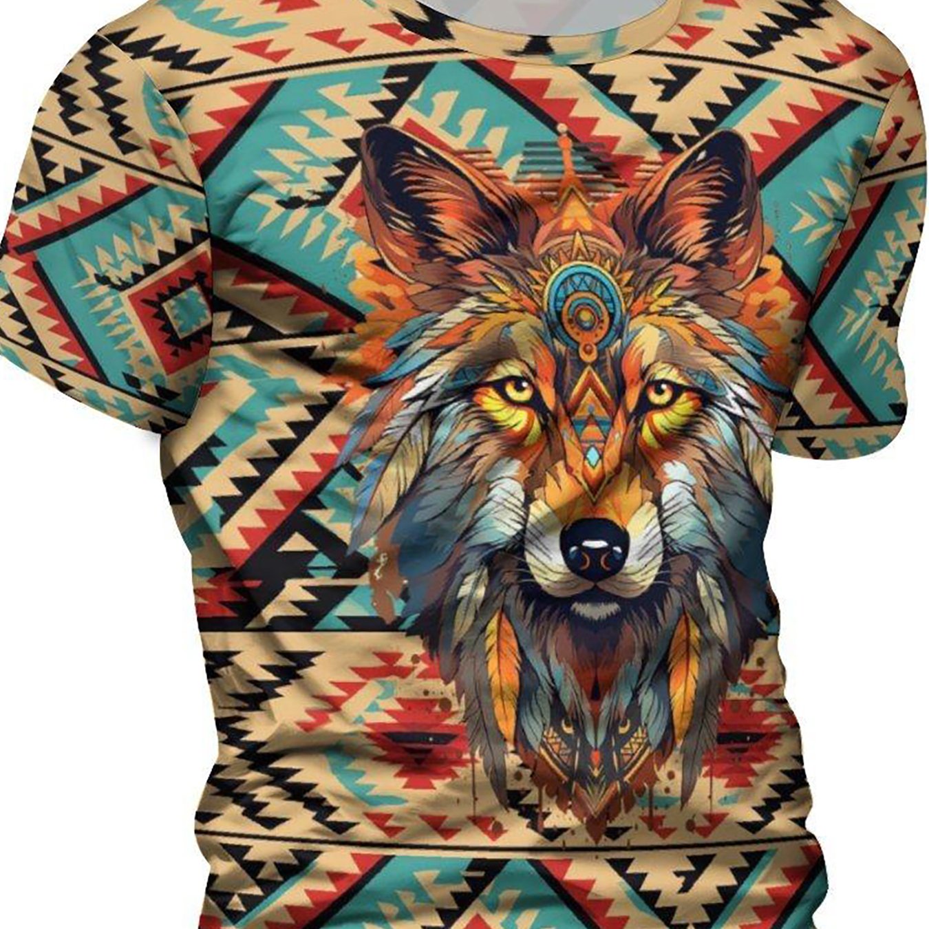 Men's Wolf 3D Print Ethnic Short Sleeve T-shirt for Summer